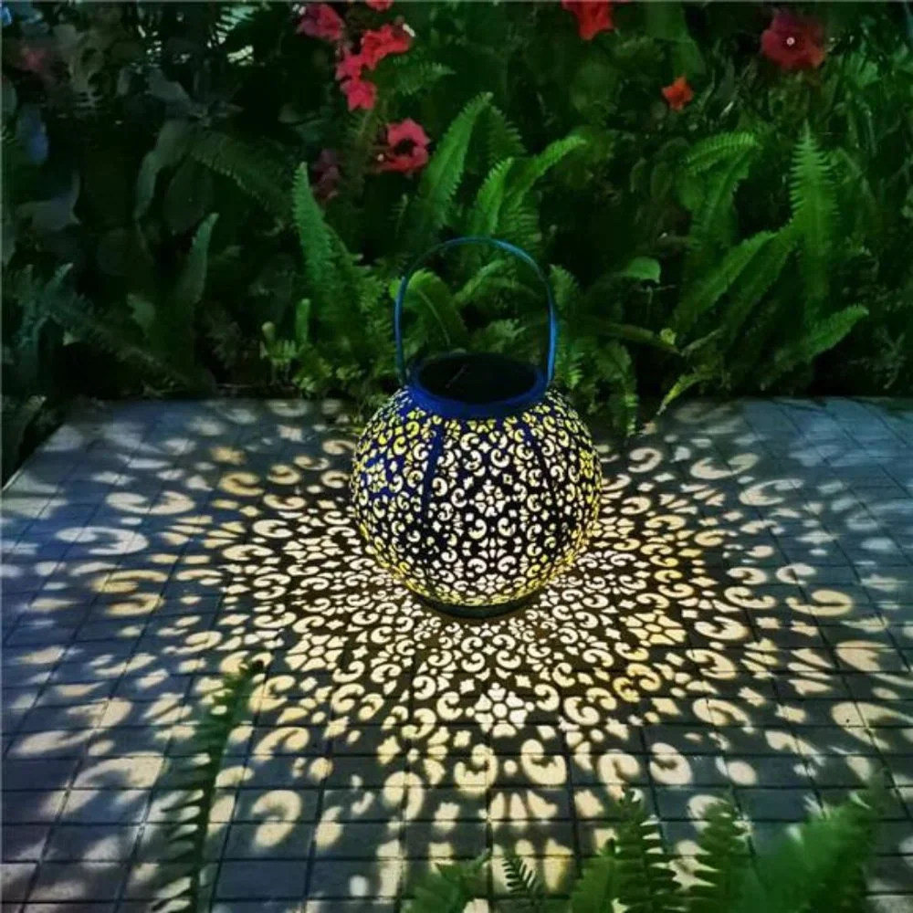 Solar Large Lantern Hanging Lights Metal Garden, Waterproof (1 Pack, Teal Blue)